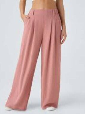 Halara Flex Coral Pink Wide Leg Pants Size Large NWT Career Summer Lightweight